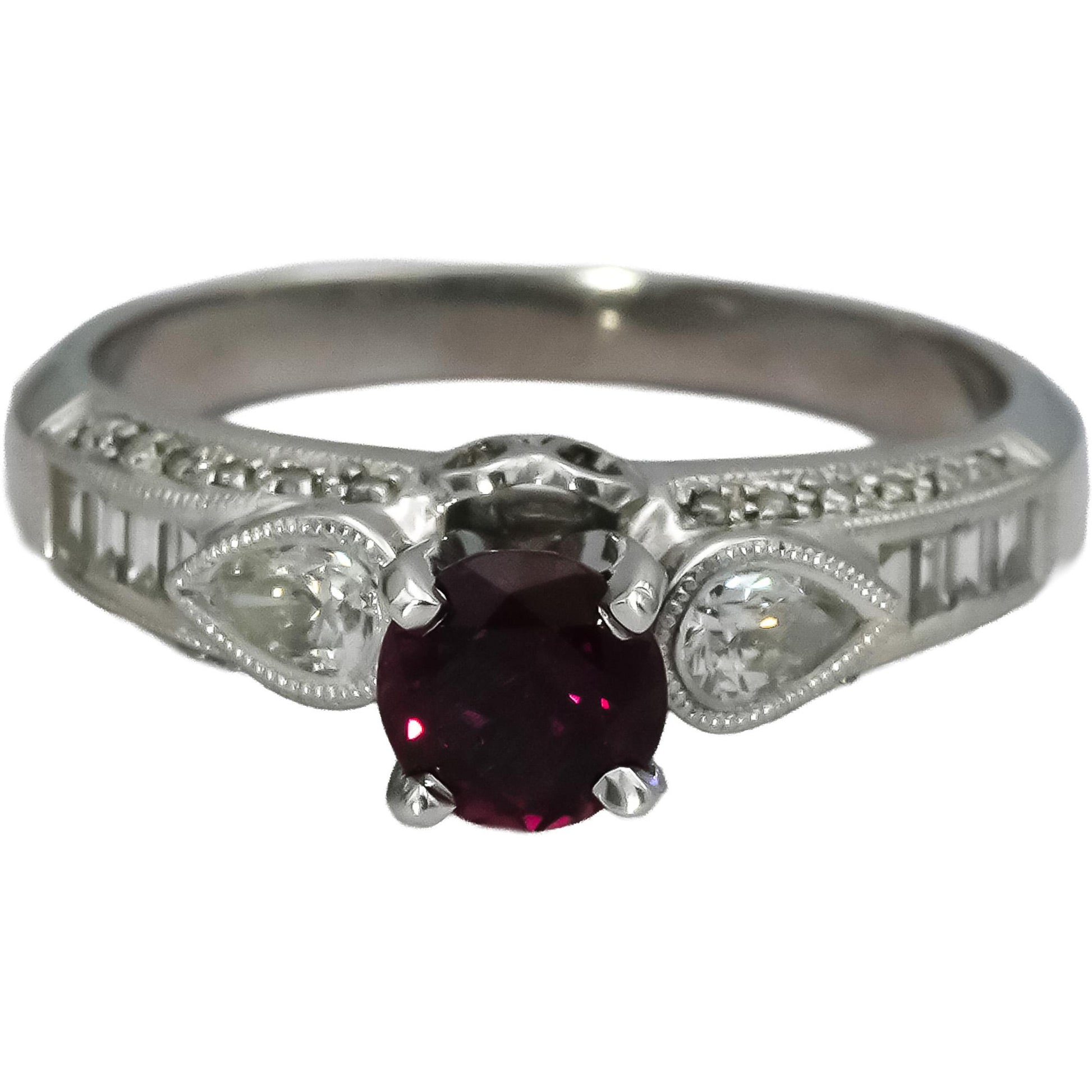 18k White Gold VS Diamond and Ruby Cocktail Ring 1.57CT Size 7.75