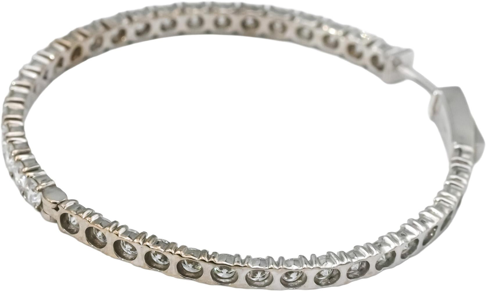 14k White Gold VS Round Lab-Grown Diamond Inside Out Hoop Earrings 5.61CT