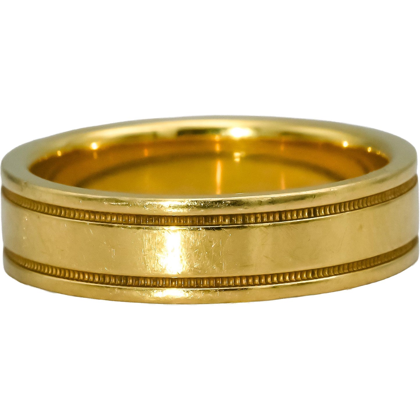 TIFFANY & CO. 18k Yellow Gold Milgrain Wedding 6.0mm Wide Band Ring Size 10.75