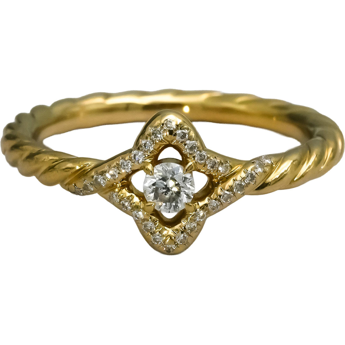 DAVID YURMAN 18k Yellow Gold Diamond Venetian Quatrefoil Ring 0.18CT Size 6