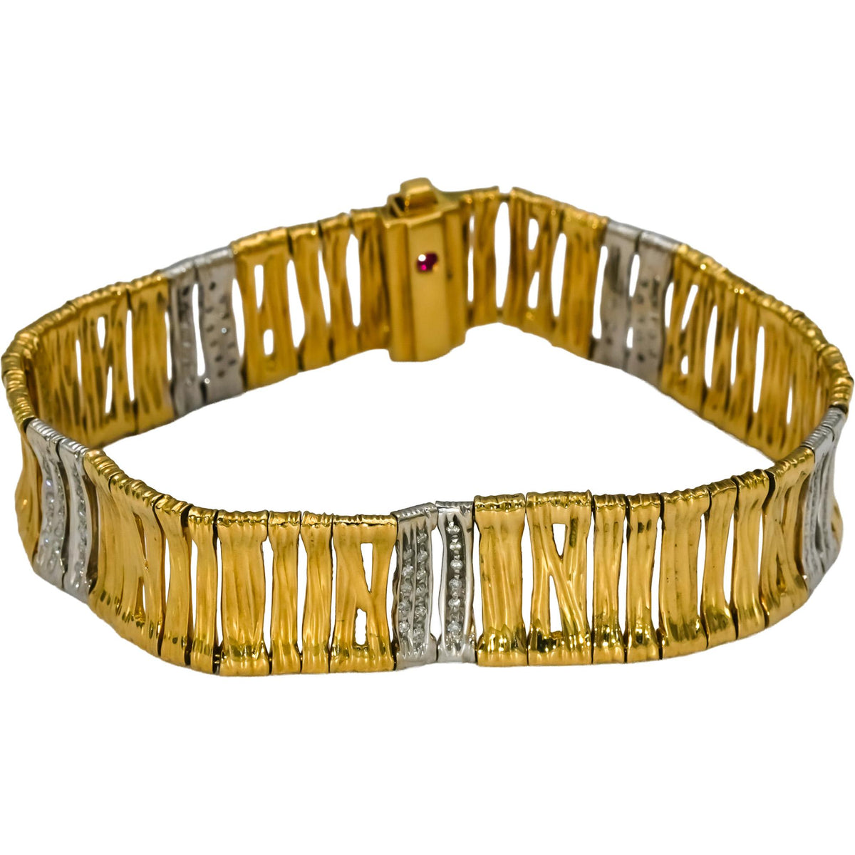 ROBERTO COIN 18k Yellow White Gold Pave Diamond "Elephant Skin" Bracelet 0.40CT