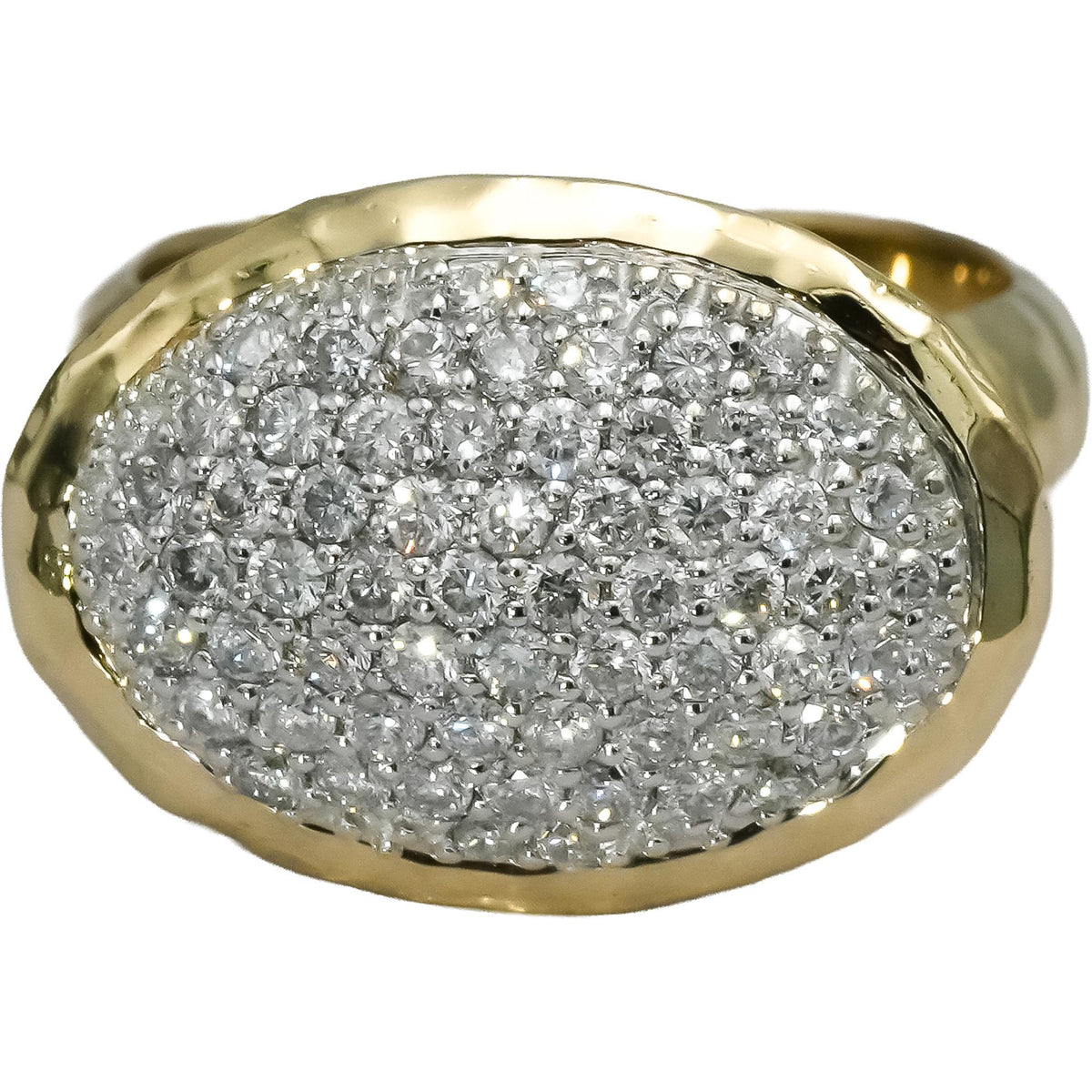 14k Yellow Gold Round Diamond Pave Cluster Cocktail Ring 1.0CT Size 6.75