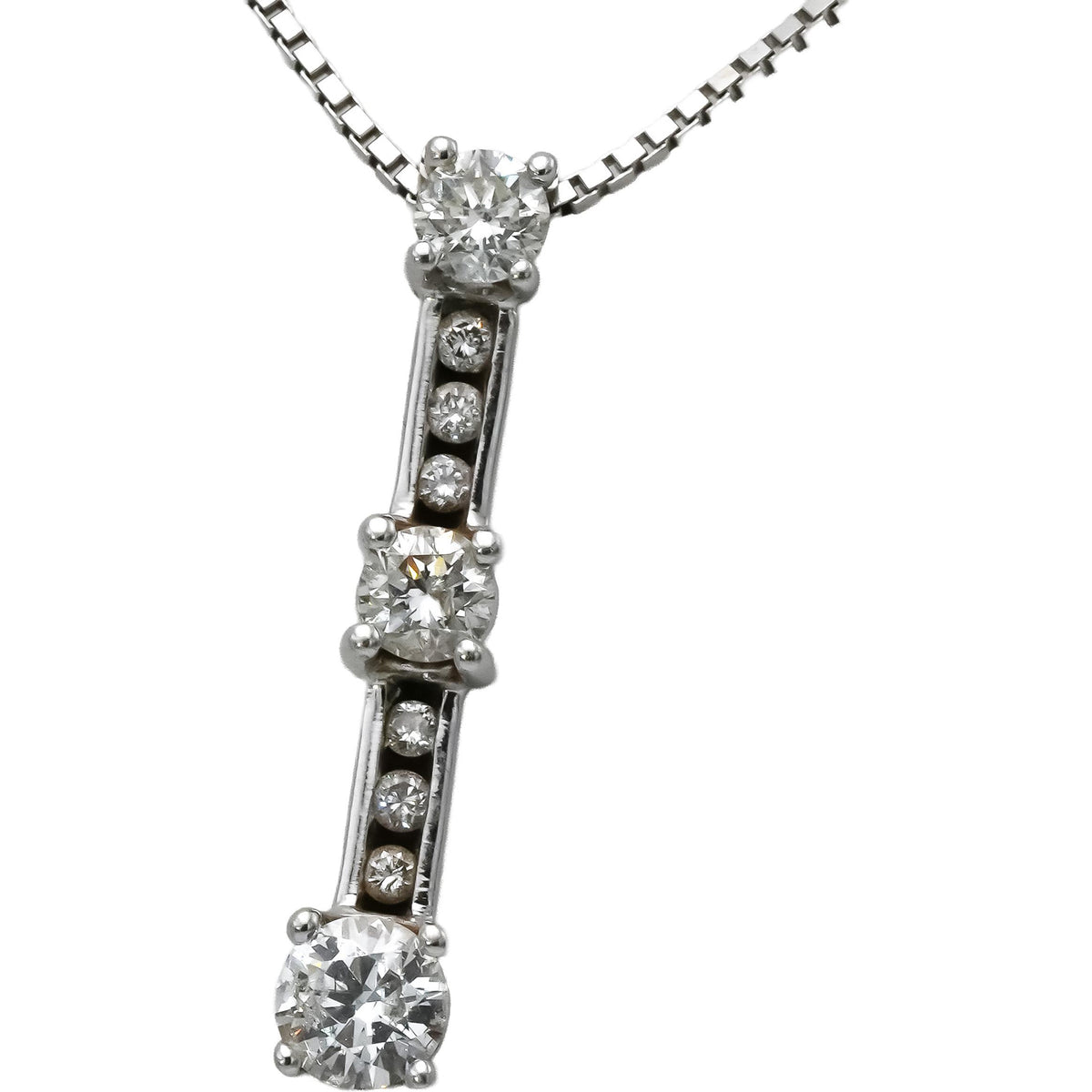 14k White Gold Round Diamond Past Present Future Pendant Necklace 1.0CT