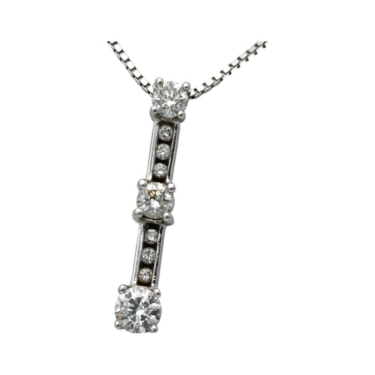 14k White Gold Round Diamond Past Present Future Pendant Necklace 1.0CT