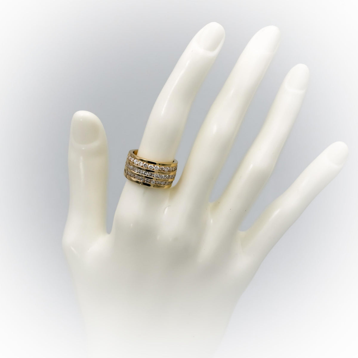 14k Yellow Gold VS Round Channel Set Three Row Band Ring 1.75CT Size 5.75