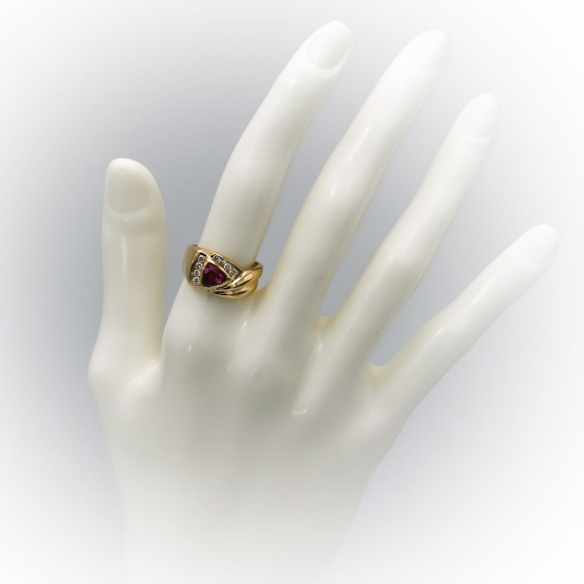 14k Yellow Gold Diamond and Pink Tourmaline Cocktail Ring 1.0CT Size 5.75