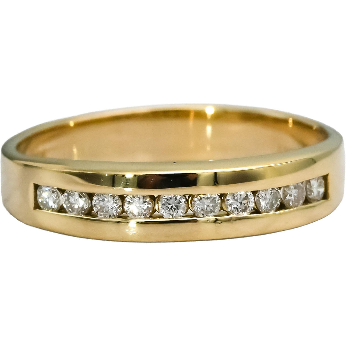 10k Yellow Gold Round Channel Set Diamond Men's Band Ring 0.25CT Size 9.75
