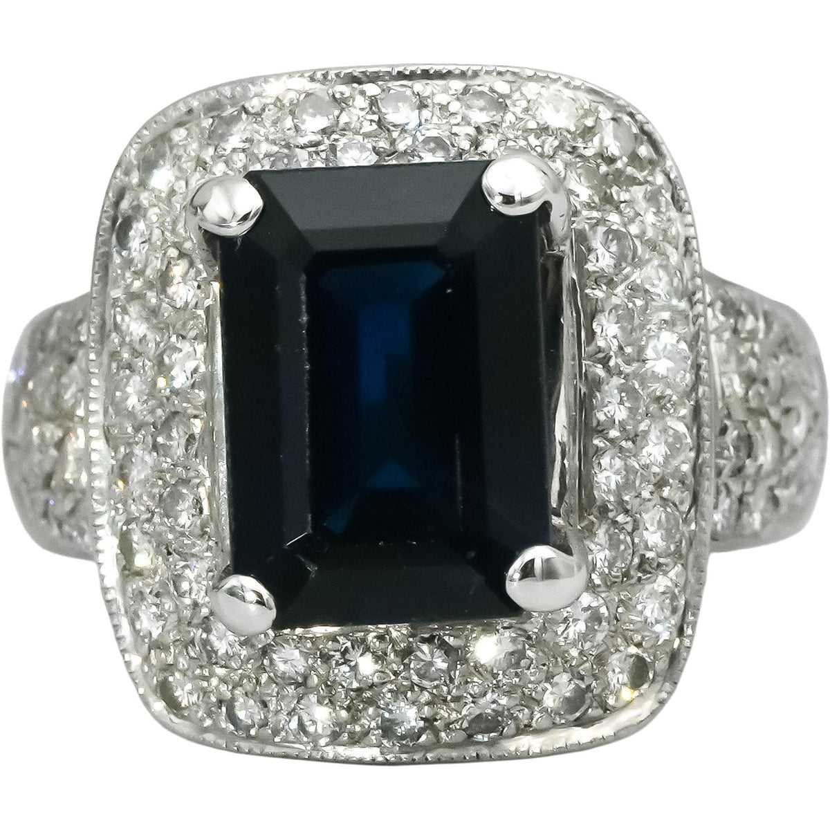 18k White Gold Diamond and Sapphire Cocktail Ring 5.75CT Size 6.75