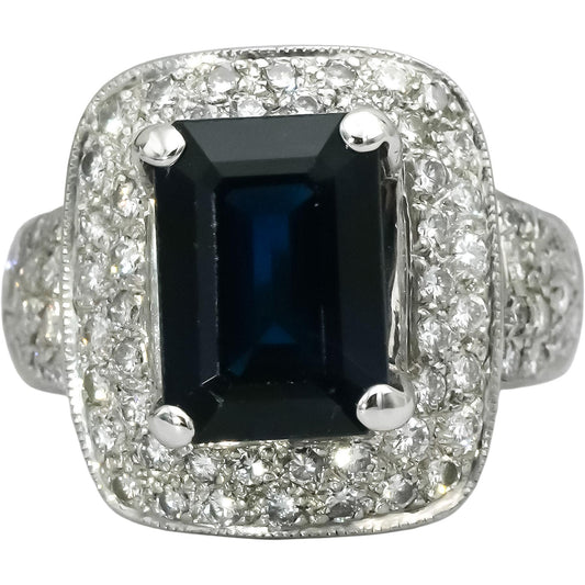 18k White Gold Diamond and Sapphire Cocktail Ring 5.75CT Size 6.75