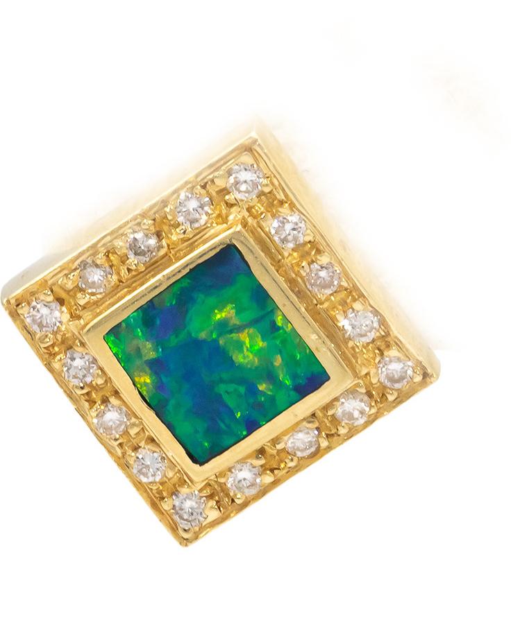 14k Yellow Gold 0.50CT VS Diamond and Painted Enamel Square Shaped Earrings