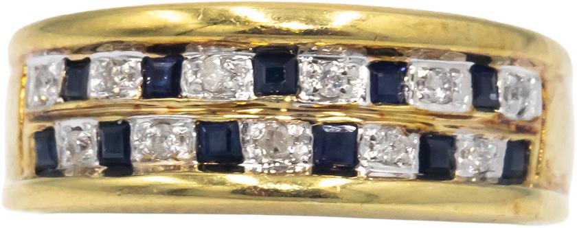 14k Yellow Gold 0.18CT Diamond and Sapphire Band Ring Size 6.75
