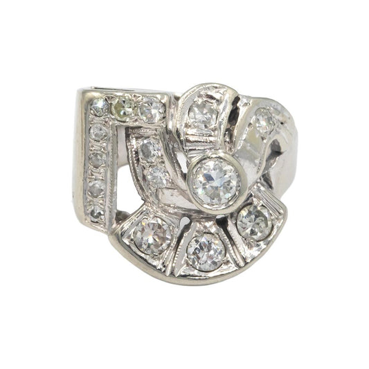 Antique 14k White Gold 0.90CT VS Old Euro and Single Cut Diamond Ring Size 5