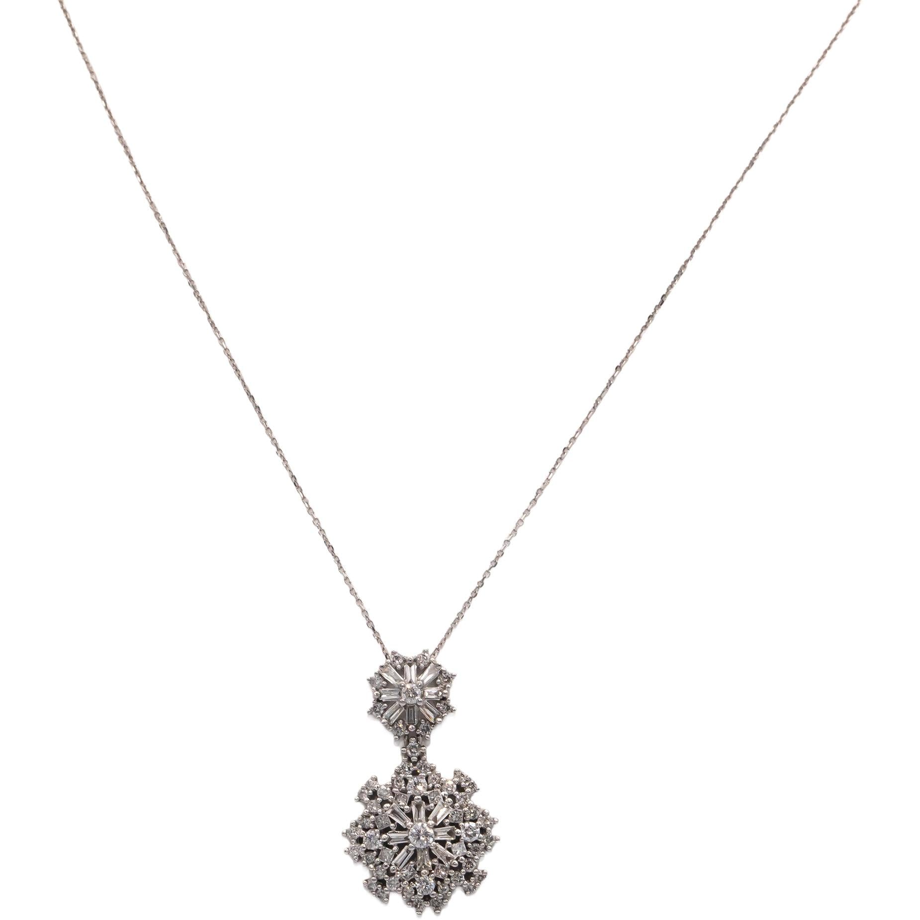 10k White Gold 1.0CT Diamond Cluster Snowflake Style Pendant Necklace