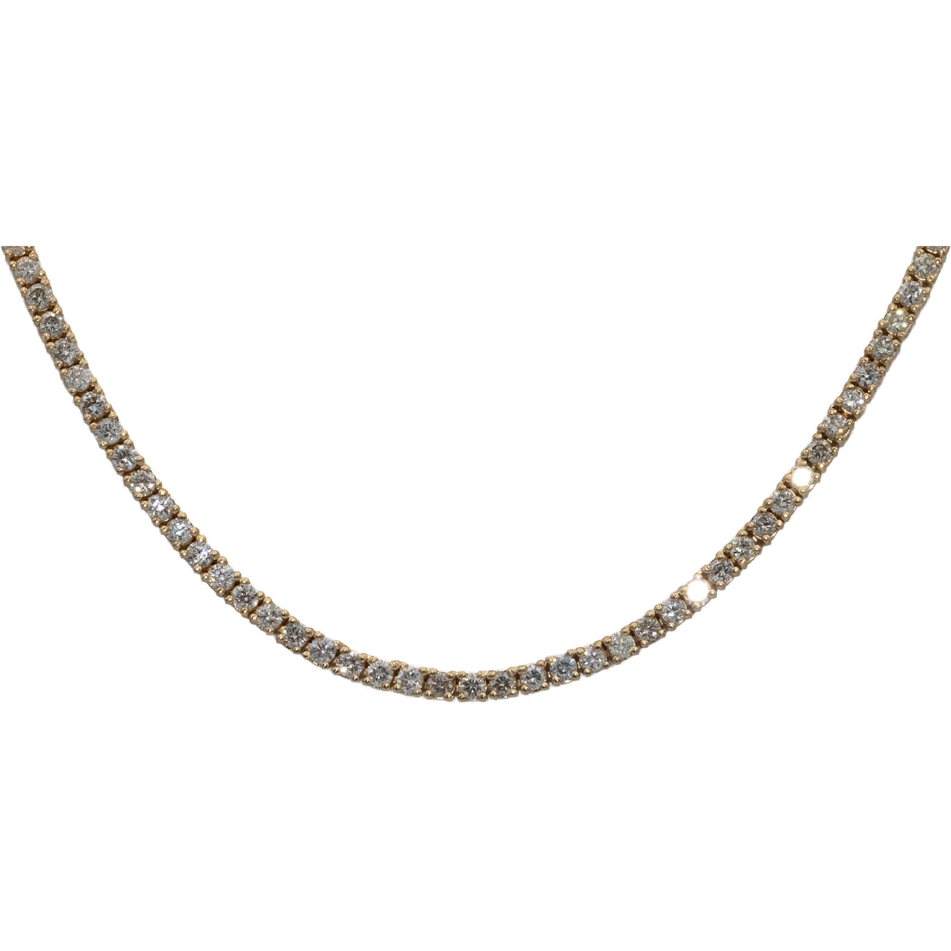 14k Yellow Gold Jewelry Round Cut Diamond Tennis Necklace 5.46CT