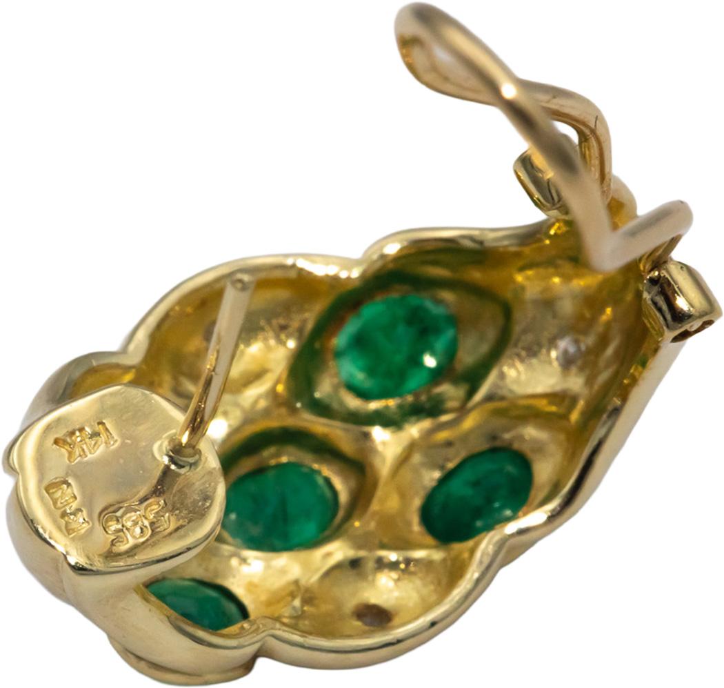 14k Yellow Gold 1.03CT Diamond and Emerald Curved Huggie Style Earrings