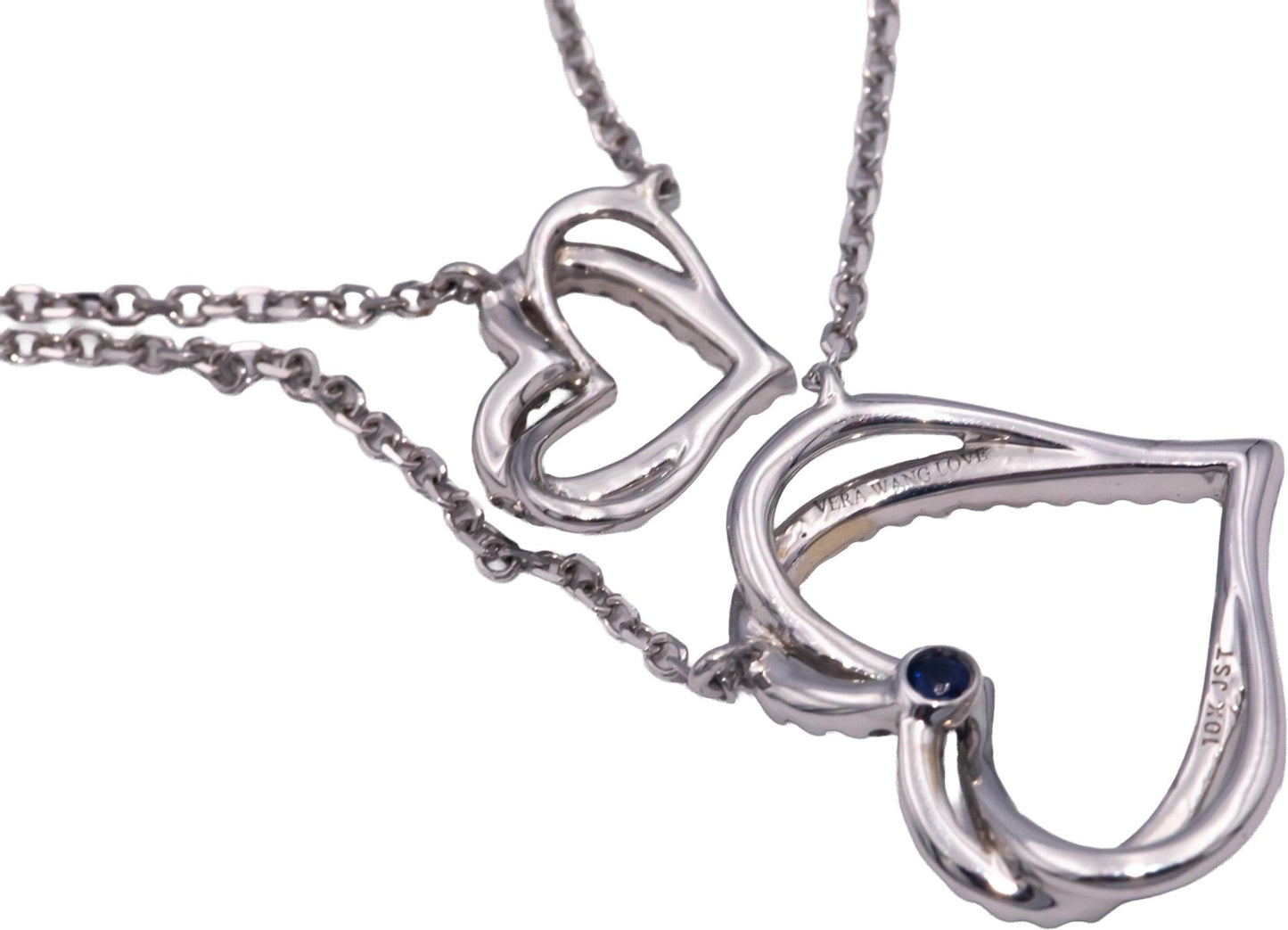 VERA WANG LOVE 10k White Gold 0.25CT Diamond Heart Double Chain Necklace