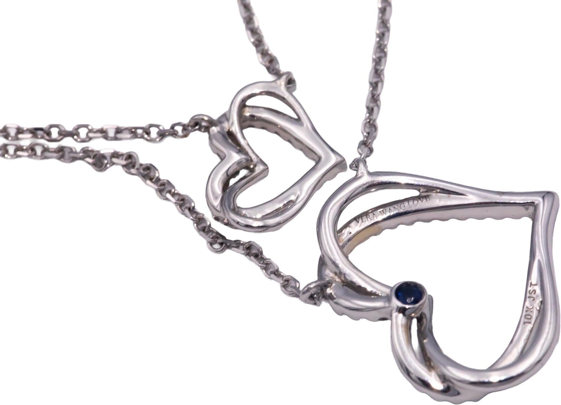 VERA WANG LOVE 10k White Gold 0.25CT Diamond Heart Double Chain Necklace