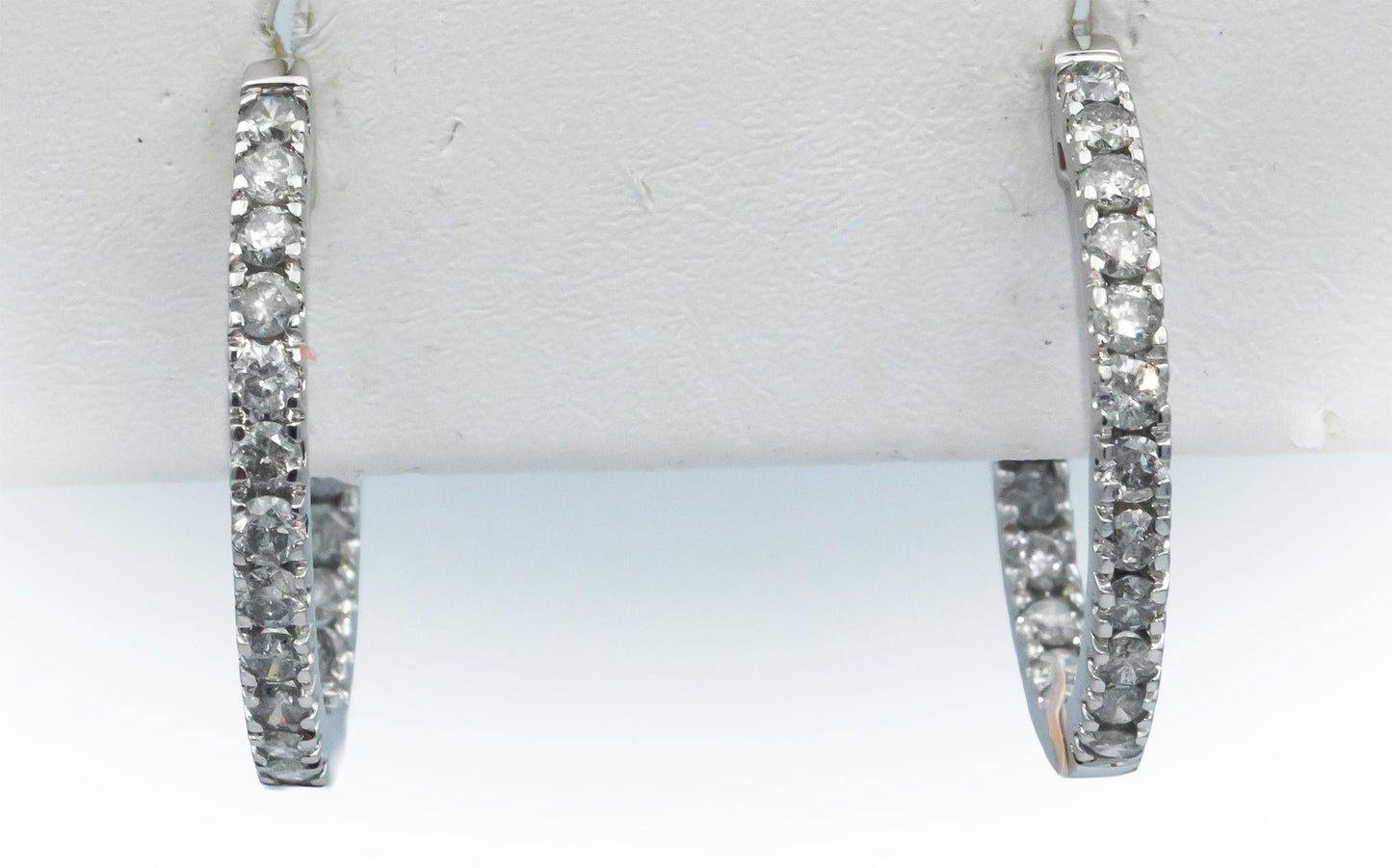 10k White Gold 1.50CT Diamond Inside Out Hoop Huggie Earrings
