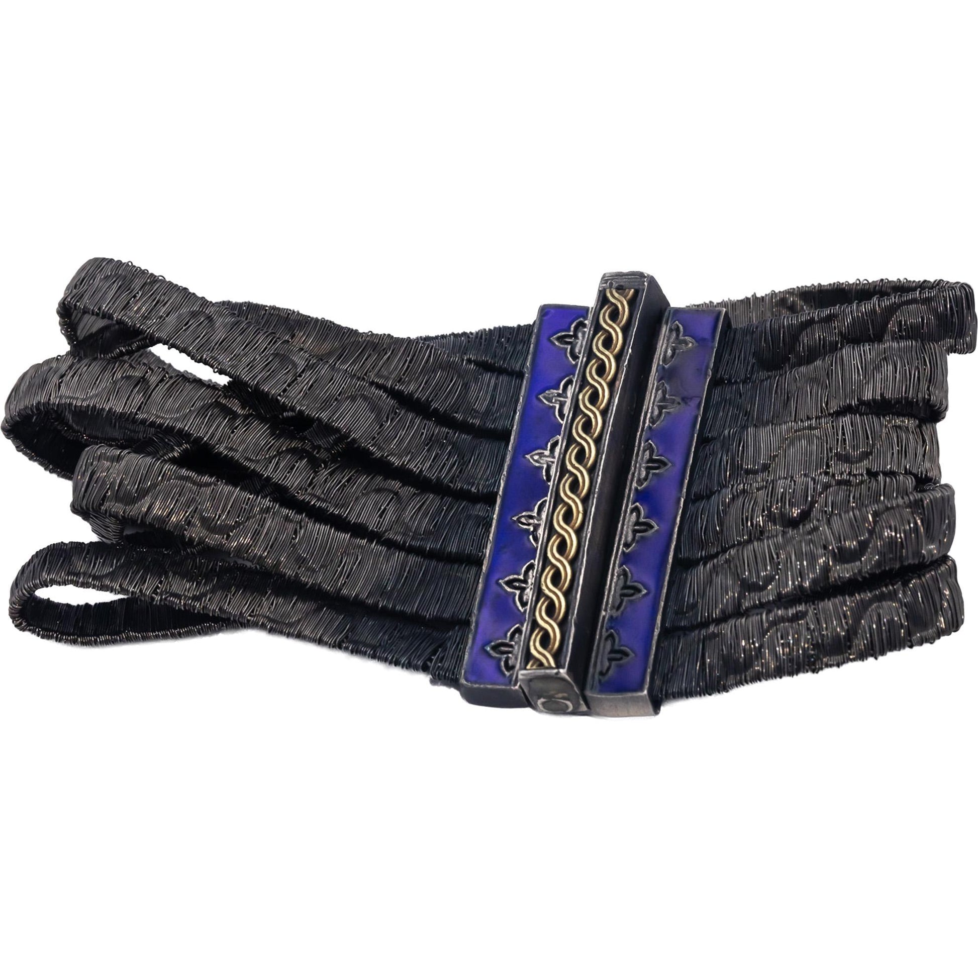 STAMBOLIAN 18k Gold and Sterling Silver Enamel Multi-Strand Mesh Bracelet