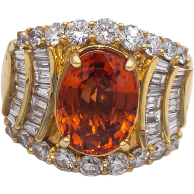 18k Yellow Gold VS Diamond and Spessartine Garnet Cocktail Ring 5.0CT Size 7