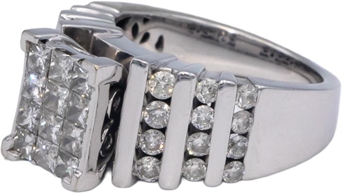 14k White Gold Princess & Round Diamond Cluster Cocktail Ring 2.0CT Size 7