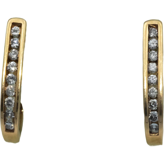 14k Yellow Gold Round Diamond Curved Stud Earrings 0.26CT