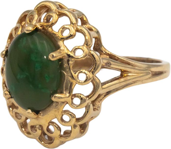 10k Yellow Gold Cabochon Jade Solitaire Ring Size 6.25