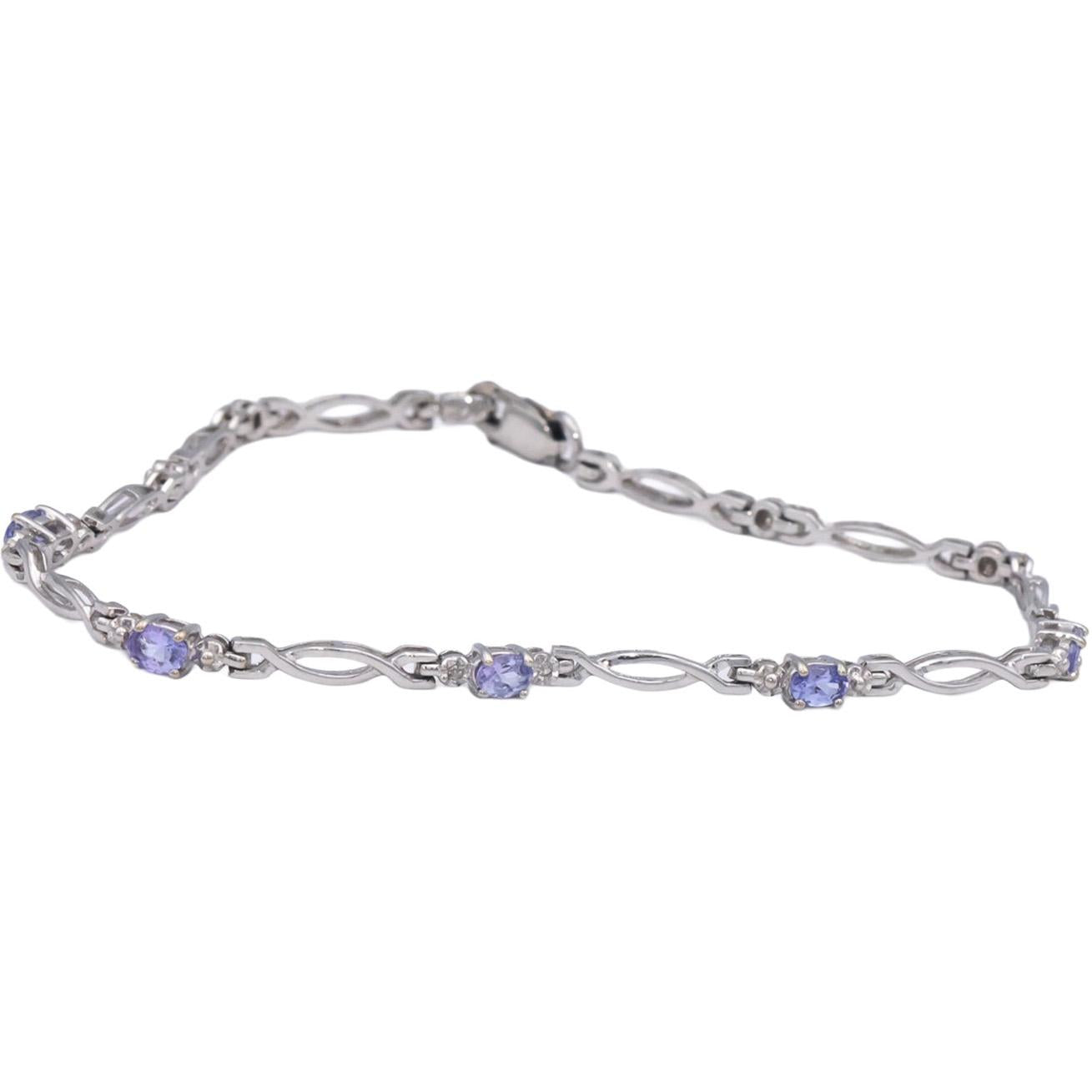 14k White Gold Oval Cut Tanzanite Fancy Link Bracelet 0.30CT