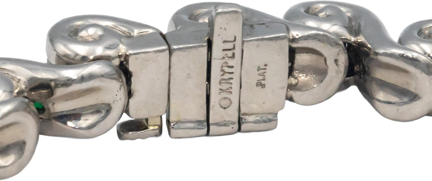 KRYPELL Designer Platinum VS Diamond and Emerald Channel Set Bracelet 7.50CT