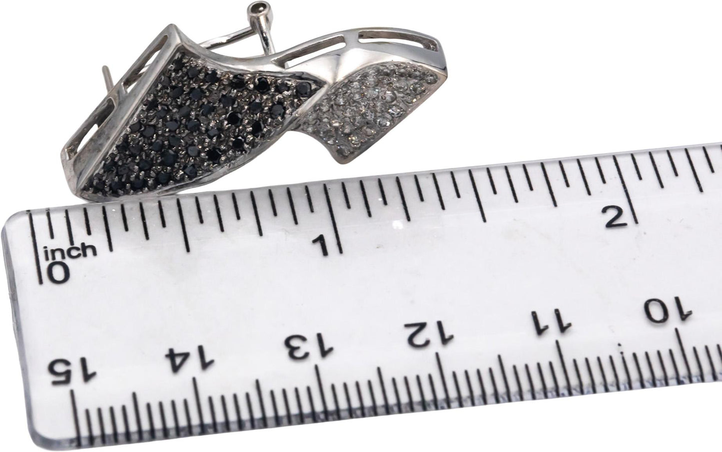 18k White Gold White and Black Round Cut Diamond Wave Cluster Earrings 2.0CT