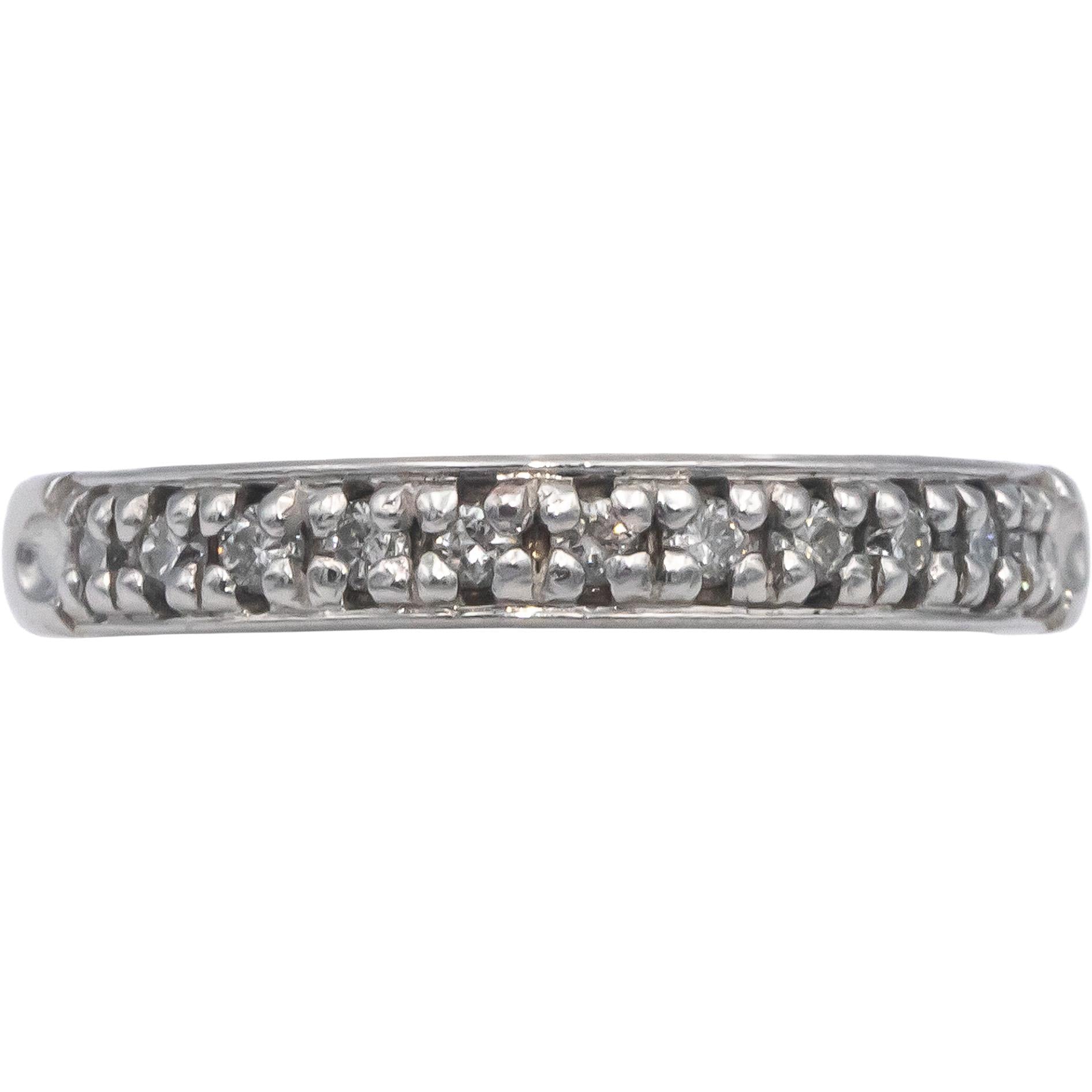 14k White Gold 0.16CT Round Cut Diamond Band Ring Size 6.5