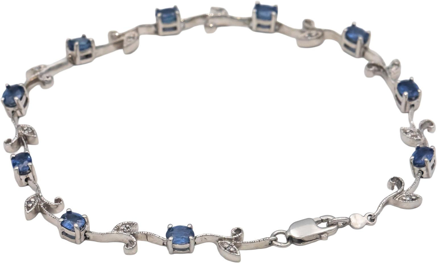 14k White Gold 2.06CT Diamond and Sapphire Fancy Floral Link Bracelet