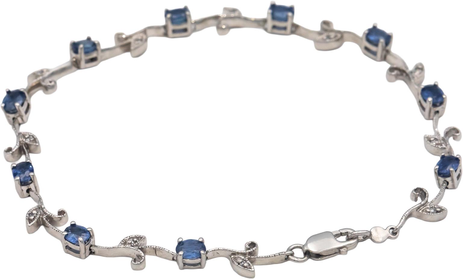 14k White Gold 2.06CT Diamond and Sapphire Fancy Floral Link Bracelet