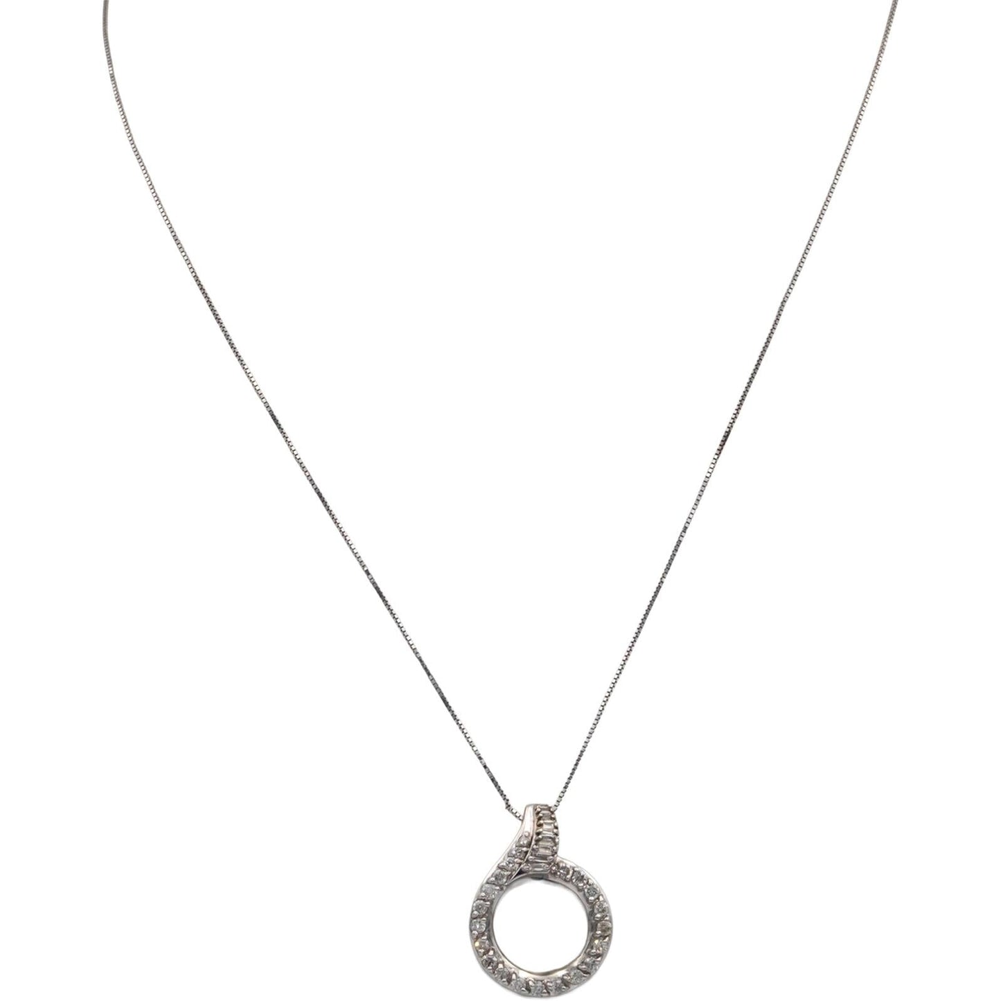 14k White Gold 0.50CT Round Cut Diamond Circle Pendant Necklace