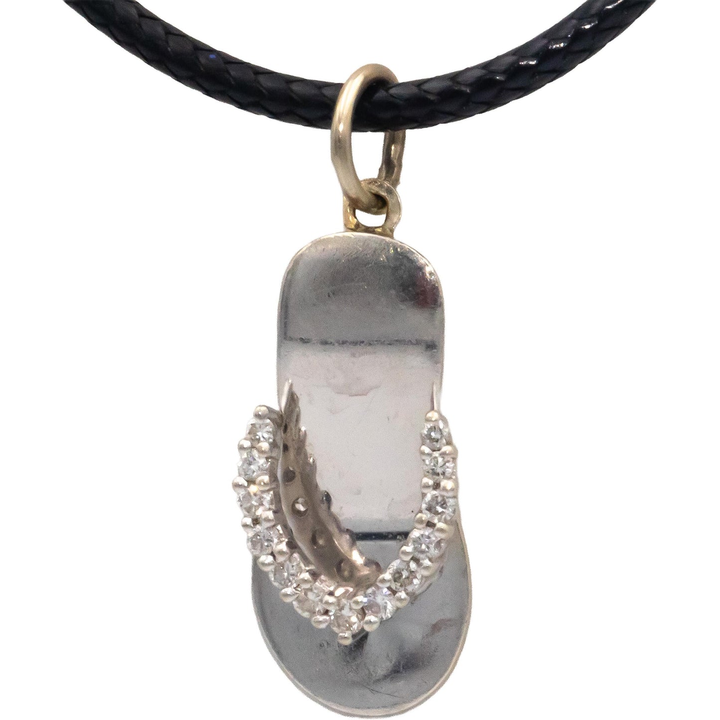 14k White Gold 0.16CT Round Cut Diamond Sandal Charm Pendant Necklace