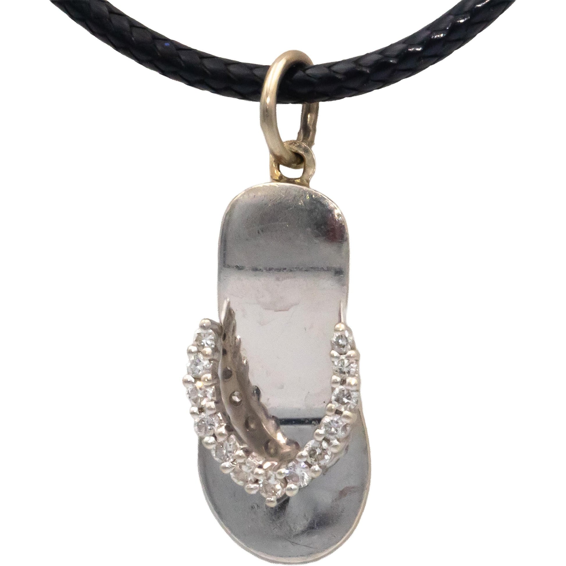 14k White Gold 0.16CT Round Cut Diamond Sandal Charm Pendant Necklace