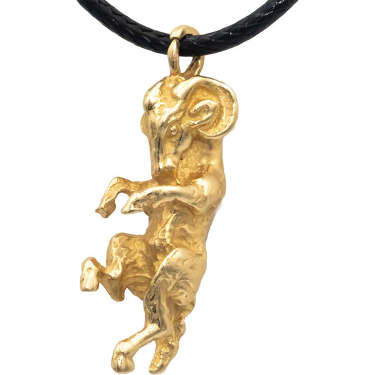 14k Yellow Gold Jewelry Detailed Ram Charm Pendant Necklace