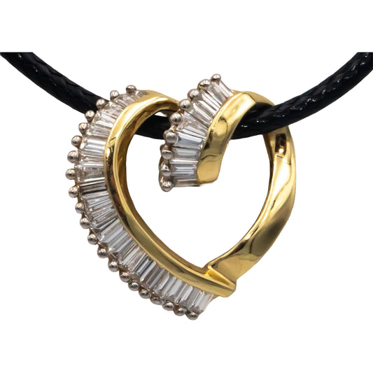 14k Yellow Gold 0.70CT Baguette Cut Diamond Heart Pendant Necklace