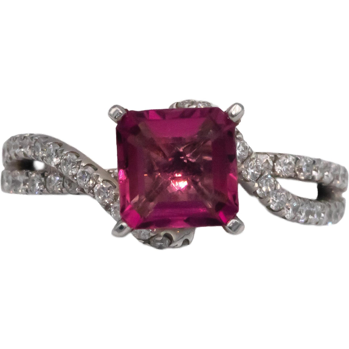 14k White Gold 1.64CT Diamond and Pink Tourmaline Ring Size 6.5