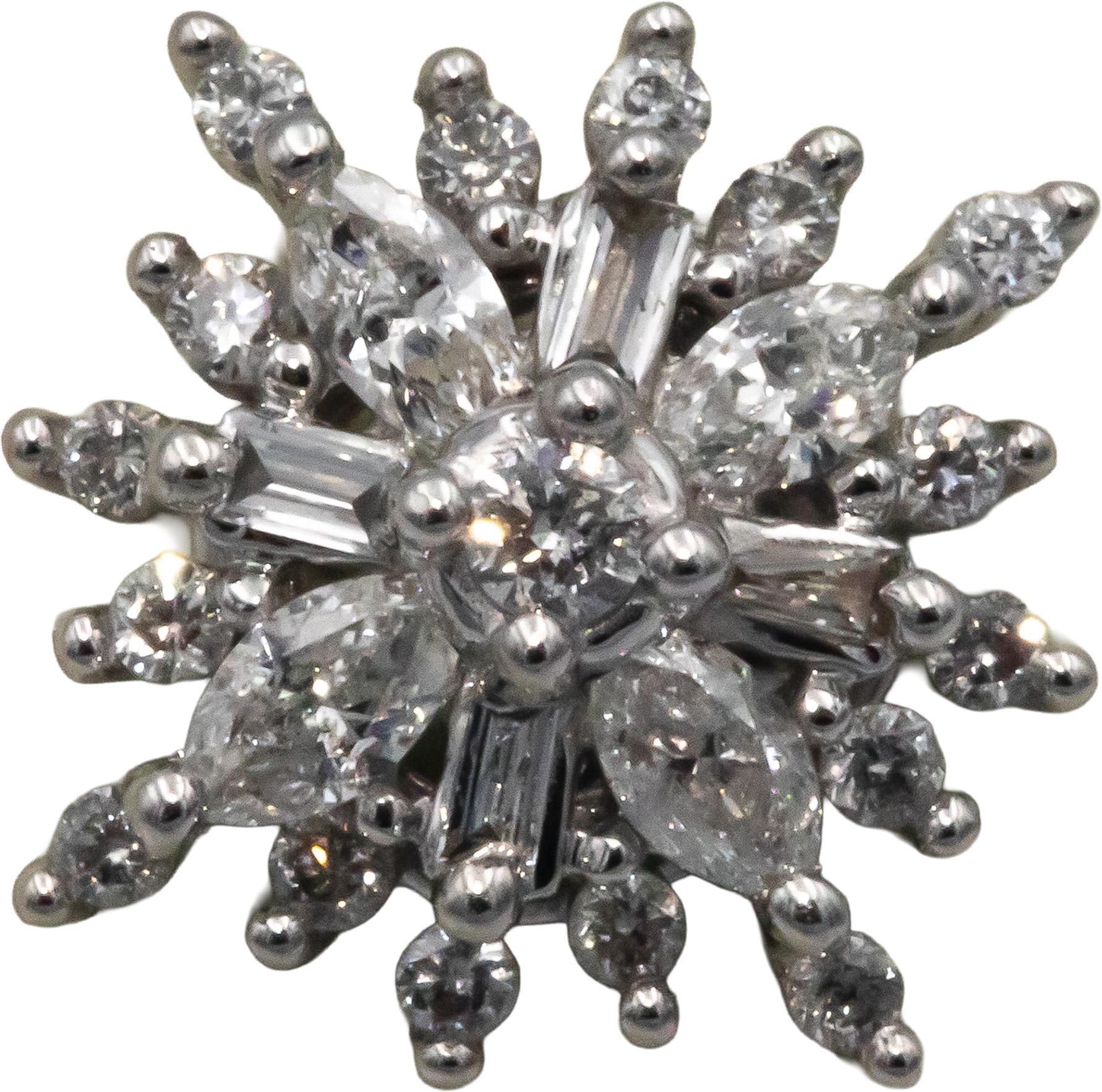 10k White Gold 0.50CT Marquise Baguette Round Cut Cluster Stud Earrings