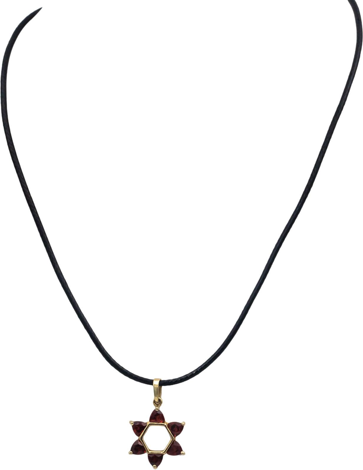 14k Yellow Gold 0.75CT Trillion Cut Garnet Star of David Pendant Necklace