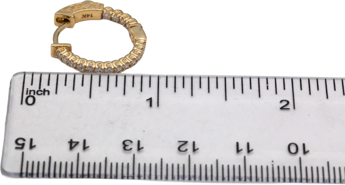 14k Yellow Gold 0.70CT Round Cut Diamond Inside Out Hoop Earrings