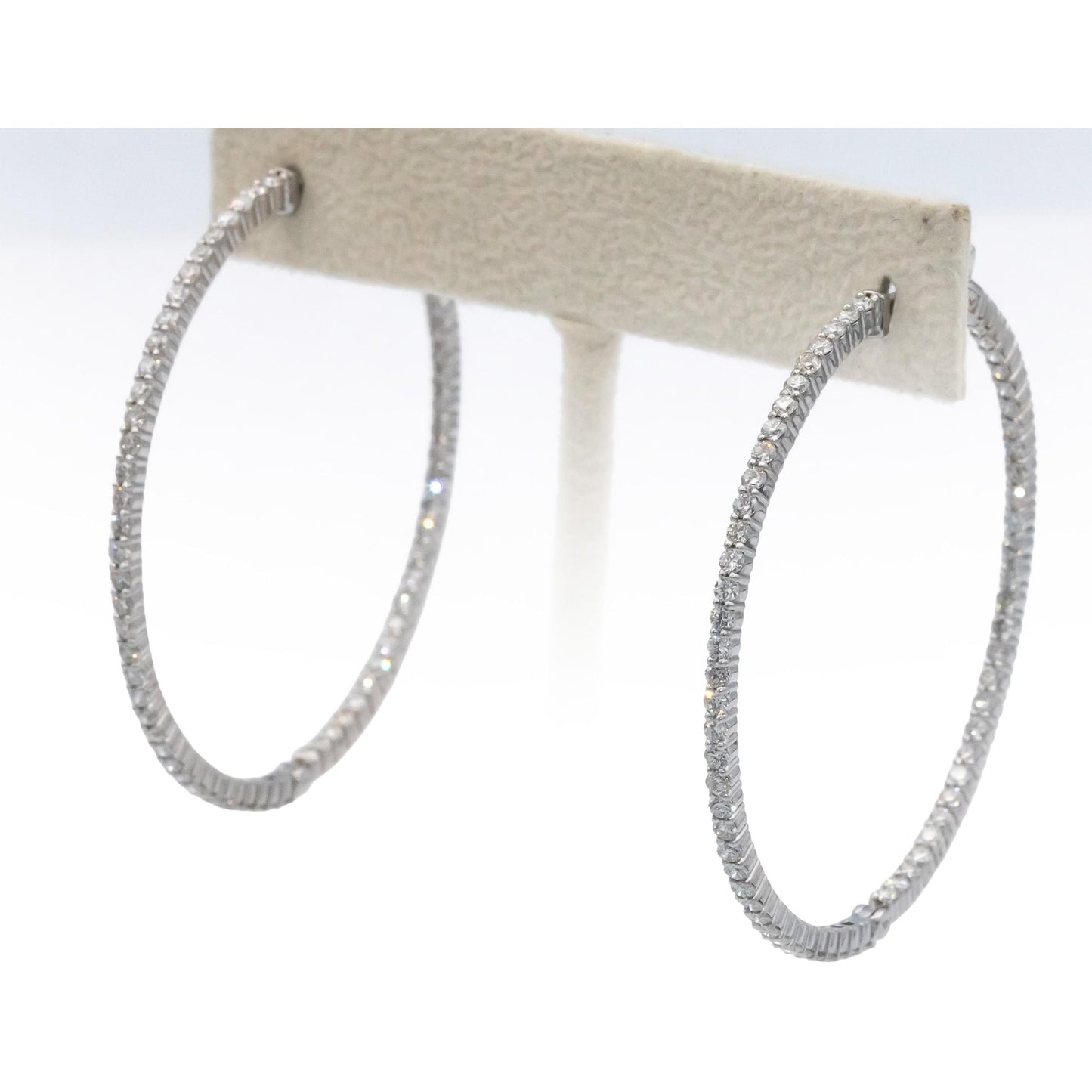 Round Cut Diamond 18k White Gold VS Oval Inside Out Hoop Earrings 5.40CT