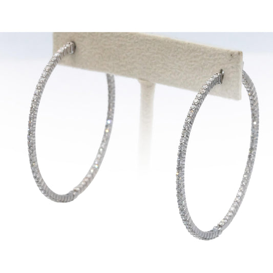 Round Cut Diamond 18k White Gold VS Oval Inside Out Hoop Earrings 5.40CT