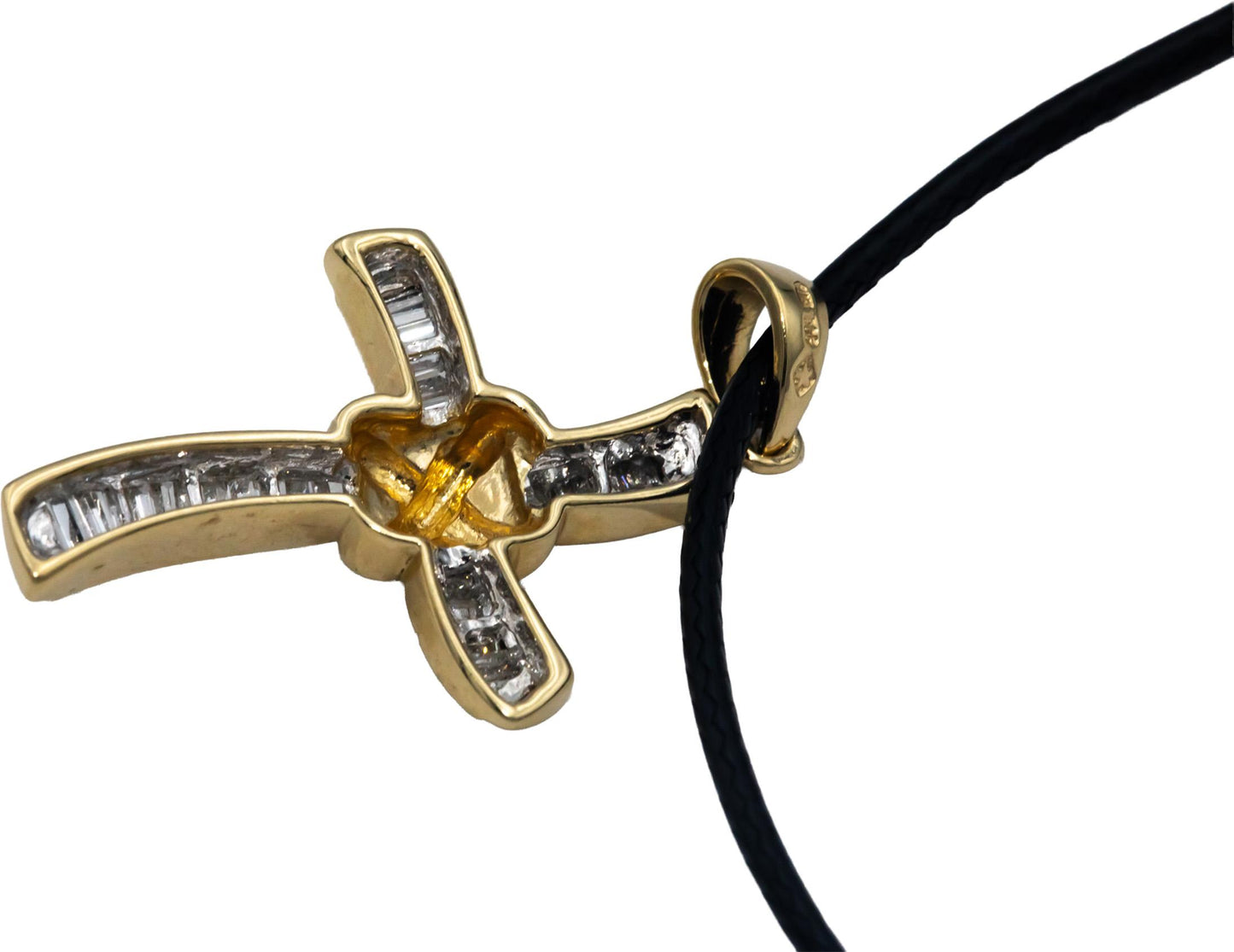 14k Yellow Gold Baguette Cut Diamond Cross Crucifix Pendant Necklace 0.50CT