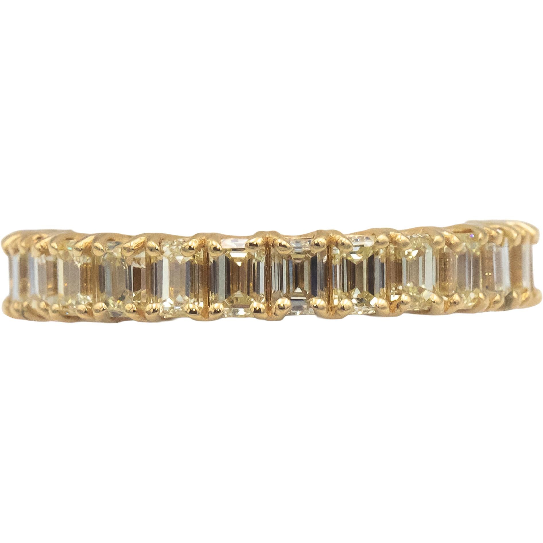 18k Yellow Gold VS Emerald Cut Light Yellow Diamond Eternity Ring 3.65CT Size 7
