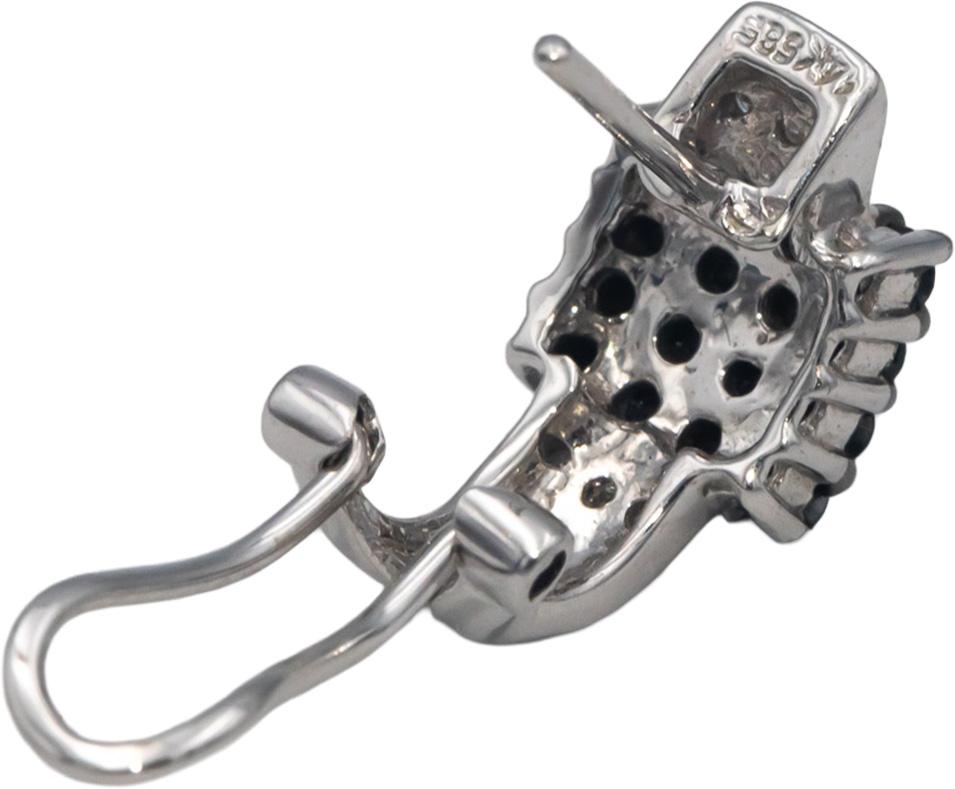 14k White Gold White and Black Diamond Cluster Curved Earrings 1.50CTW