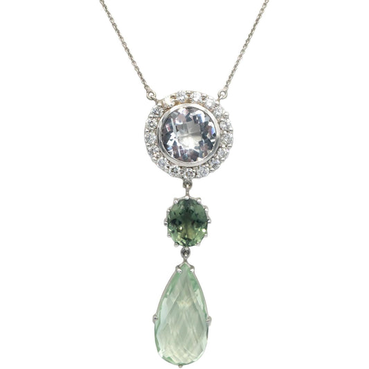 18k Gold Diamond Green Tourmaline Quartz Green Amethyst Pendant Necklace 17.50CT