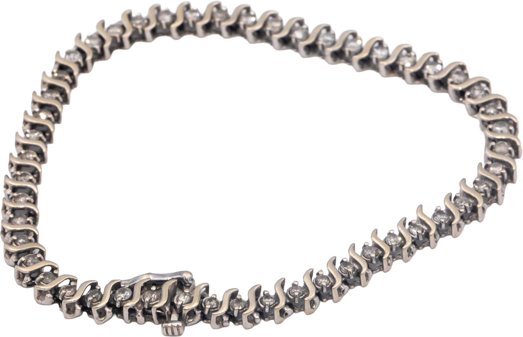 14k White Gold 1.50CT Round Cut Diamond "S" Link Bracelet