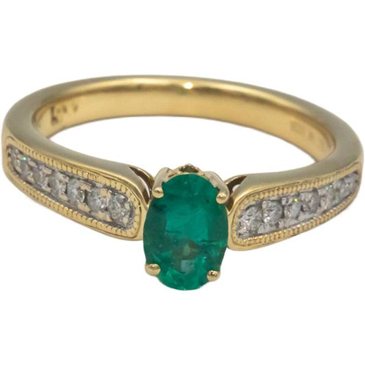 14k Yellow Gold Jewelry 0.97CT VS Diamond and Emerald Ring Size 7.25